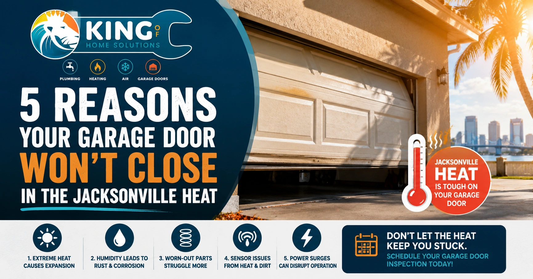 Garage Door Won't Close in the Jacksonville Heat You press the button.