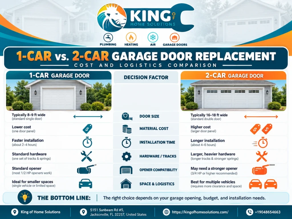 1-Car vs. 2-Car Garage Door Replacement: Costs & Steps